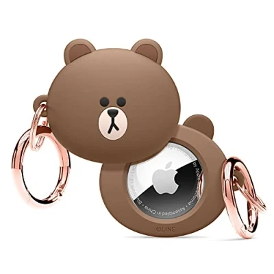Bild av elago l LINE FRIENDS Silikonfodral kompatibelt med Apple AirTag spårare fullt skydd, nyckelring ingår, smal och enkel design, repfri, droppskydd [officiella varor] (BRUN)