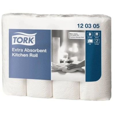 Bild av Tork Köksrulle Extra Absorberande vit, kökspapper, Premium, 3 lagers, 4 x 12,2 m, 120305