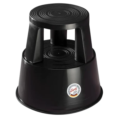 Bild av Wedo Rullpall steg av plast, okrossbar, rullbar stegstol, TÜV testad, tillverkad i Tyskland, höjd 43 cm, lastkapacitet 150 kg, svart
