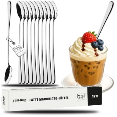 Bild av com four® 12x Latte Macchiato skedar gjorda av rostfritt stål barskedar longdrinkskedar långa för kaffespecialiteter glassskedar (12 stycken 20,5cm)