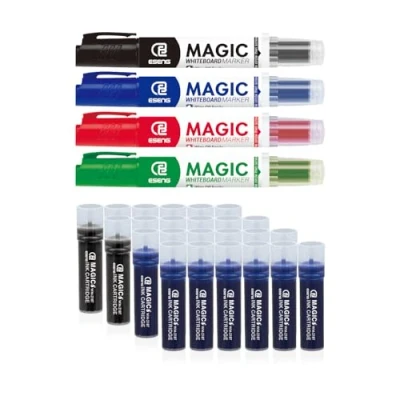 Bild av ESENG® Whiteboard märkpennor set om 28, paket inkl. MAGIC WM 218 (1 x 4 färger) &amp; 218T bläckpatron (2 6 svart + 2 blå)