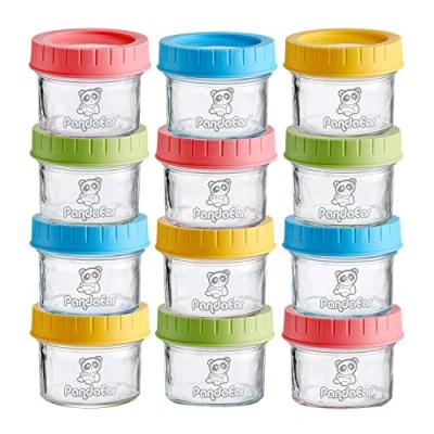 Bild av Panda öra (12 pack glasburkar för barnmat 113 ml återanvändbara små behållare frysförvaring med lufttäta lock läckagesäkra mikrovågsugns och diskmaskinssäker spädbarn barn