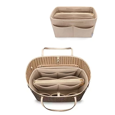 Bild av LEXSION Filt handväska väska organiseringsinsats med dragkedja tygväska formare passform Speedy Neverful PM MM, 1 beige, smal stor
