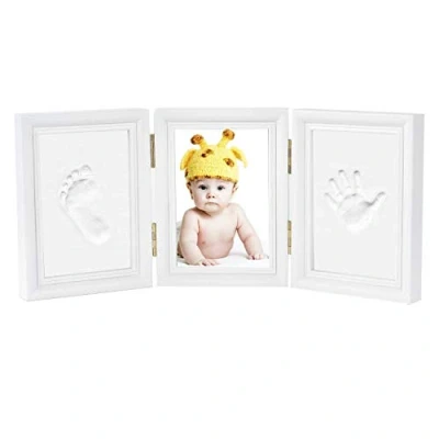 Bild av baby fotavtryck ram Newlemo handavtryck fotoram kit för pojkar perfekt shower gåva (3 delar, vit)