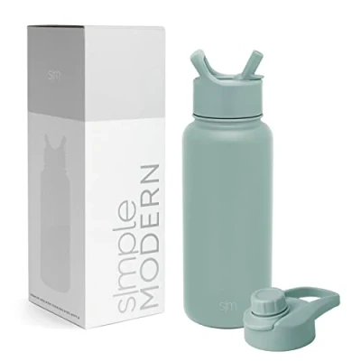 Bild av Enkel modern vattenflaska med sugrör och tugglock Isolerad termos i rostfritt stål för sportgym Summit Collection 950 ml havsglas salvia