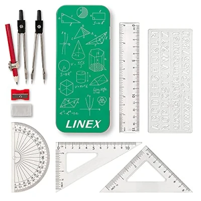 Bild av Linex matematikset för studenter, geometri set i en burk, 10 stycken, kompass, gradskiva