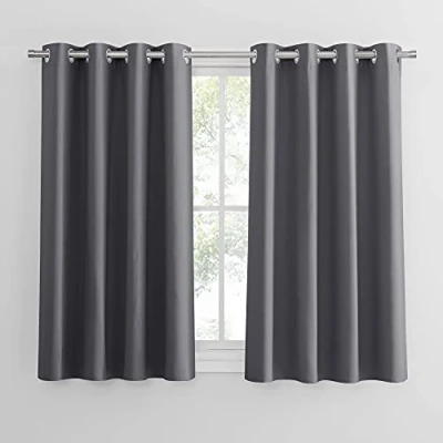 Bild av PONY DANCE Mörkläggningsgardin öljettgardin set om 2 gardiner vardagsrum modern kort ogenomskinliga för sovrum gardiner, H 145 x B 140 cm, grå