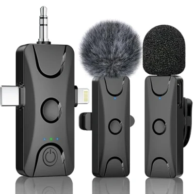 Bild av Trådlös mikrofon för Android: Mini Micro slips med intelligent brusreducering, 48kHz/16bits, 100 fot räckvidd PC kamera bärbar videoinspelning streaming intervjuvloggar