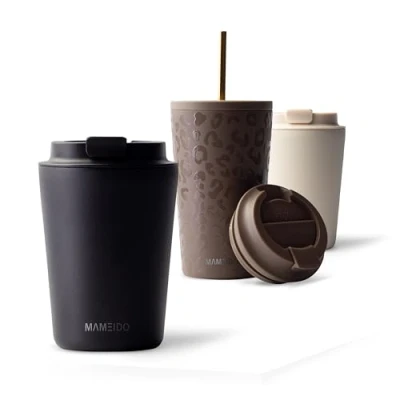 Bild av MAMEIDO termomugg 350ml läckagesäker kaffemugg to go tillverkad av rostfritt stål, dubbelväggig isolerad, coffee mugg håller värmen (Rich Black, 0,35l)