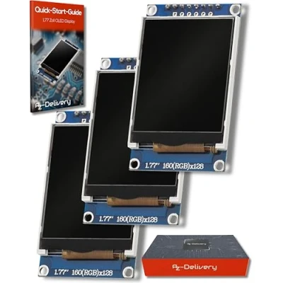 Bild av AZDelivery 3 x SPI TFT skärm med 1,77 tum och 128x160 pixlar kompatibel Arduino Raspberry Pi e book!