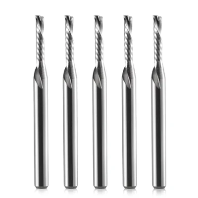 Bild av Timelee 1/8 tums skaftdiameter 2 mm CED 10 CEL 1 flöjt enkel nedskuren spiral ändkvarn CNC routerbit för akryl, PVC, MDF, aluminium förpackning med 5