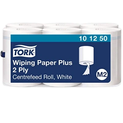 Bild av Tork 101250 Multifunktionella pappershanddukar/pappersrullar lämpliga för M2 centrematningssystem stora dispenser/vit/6 x 160 m/Ø 19 cm