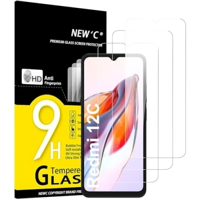 Bild av NEW&#039;C 3 Pack, skärmskydd i glas för Xiaomi Redmi 12C, 10C, bubbelfri, 9H hårdhet, 0,33 mm ultratransparent, ultrabeständigt härdat