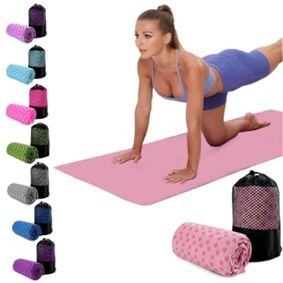 Bild av Oaygat yogamatta handduk svettabsorberande halkfri snabbtorkande varm tyg andningsbar 61 cm x 183 med nätväska för bikram, pilates, gym