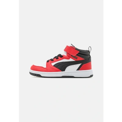 Bild av Puma Rebound V6 MID JR Unisex Höga sneakers för barn, Storlek: 37.5, White/black/for all time red Förstklassig skinnimitation