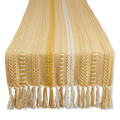 Bild av DII Farmhouse Bordslöpare med flätade ränder, 38 x 274 cm (38 287 inklusive fransar), honungsguld (honey gold)
