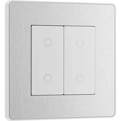 Bild av BG Electrical Evolve dubbel touch dimmer, 2 vägs sekundär brytare, 200 W, borstat stål