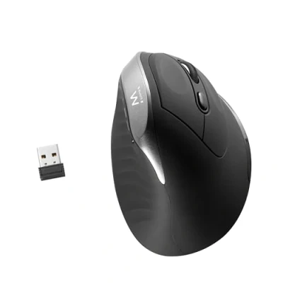 Bild av Ewent ergonomisk trådlös vertikal mus, design, 800/1200/2400 DPI, nanomottagare, USB A, 2,4 GHz, 6 knappar, för PC, dator, bärbar, Mac, bärbar hem och kontor, svart