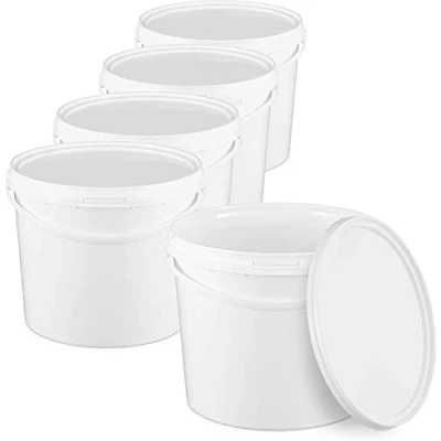 Bild av BenBow Hink med lock 10l vit 5x 10 liter livsmedelssäkert, stabilt, lufttätt, läckagesäkert, luktfritt förvaringsbehållare av plast, handtag tom