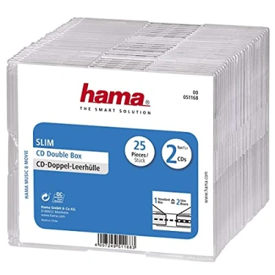 Bild av Hama CD dubbelfodral i supertunn design för 50 CD/DVD/Blu rays, förpackning om 25, transparent, enkel