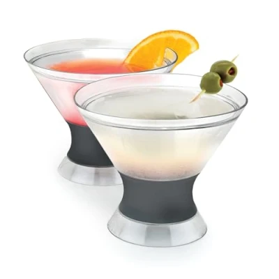 Bild av HOST Frysolerade martini kylkoppar, 266 ml (10 oz) set med 2 stamlösa cocktailglas, fars dagpresenter, födelsedagspresenter för män, gåvor män grå (3310)