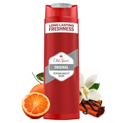 Bild av Gamla Spice Original 3 i 1 duschgel &amp; schampo för män, 250 ml, långvarig, fräsch doft parfymkvalitet, djuprengöring hår ansiktskropp, mild hudkänsla