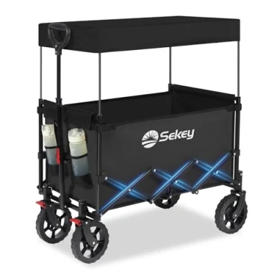 Bild av Sekey XXL rullvagn, vikbar barn 150 l kg, rullvagn med tak, handvagn solskydd för utflykt, strand, camping, tak S 4018, svart