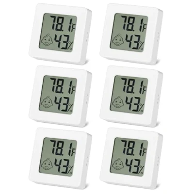 Bild av SOBEAU 6 stycken minifuktighetsmätare termometer, digital termohygrometer inomhus, luftfuktighetshygrometer, rumstermometer hygrometer för babyrum, vinkällare, kontor, vardagsrum, vit