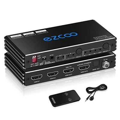 Bild av HDMI splitter 4K 60Hz ARC/eARC för Soundbar omkopplare tvåvägs 1 i 2 ut eller ingång till utgång SPDIF 5.1CH Breakout D olby Vision Atmos HDR CEC HDCP2.2 Scaler 1080 Xbox, PS5, SONOS