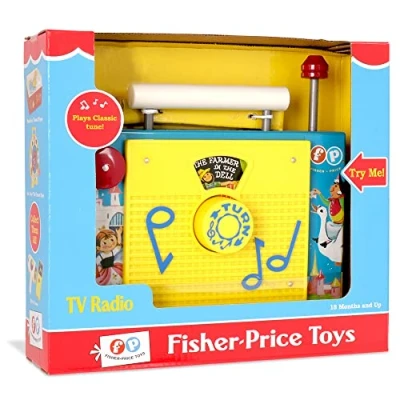 Bild av Leksaks TV radio, Fisher Price Classics, Basic Fun, 1703, interaktiv babyleksak för rollspel, klassisk förskoleleksak småbarn, lämplig pojkar och flickor från 18 månader