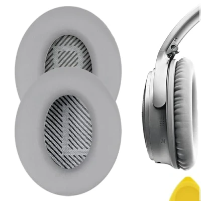 Bild av Geekria QuickFit Protein läder reserv öronkuddar för Bose QuietComfort QC45 QC35 ii Gaming SoundLink Around Ear 2 hörlurar öronkuddar, headset öronkudde reparationsdelar (grå)