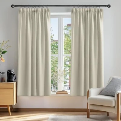 Bild av Deconovo Supermjuk termiskt isolerad pennveck mörkläggningsgardiner för sovrum 117 x 137 cm ljusbeige 2 paneler
