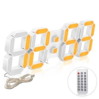 Bild av Deeyaple LED väggklocka digital väckarklocka 3D klocka dimbar snooze USB 12/24 timmar datum temperaturdisplay fjärrkontroll nattlampa vardagsrum kök sovrum kontor 38 cm (färgglad)