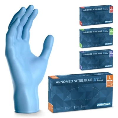 Bild av ARNOMED engångshandskar blå extra starka, i L, 50% tjockare nitrilhandskar, 100 st, puderfria engångshandskar, latexfria gummihandskar, S, M, L &amp; XL