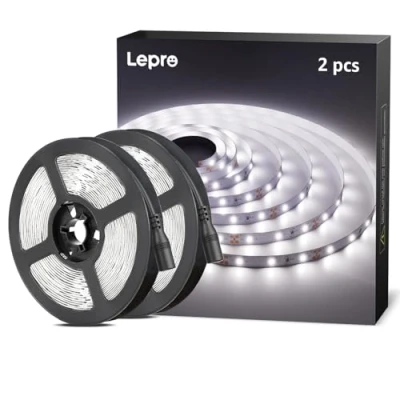 Bild av Lepro Ljus vit LED remsa lampa 10 m (2 x 5 2 300 lm 6 000 K tejpljus, självhäftande lampor för kök under skåp (12 V strömförsörjning ingår inte)