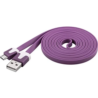 Bild av PremiumCord USB micro PVC platt anslutningskabel 2 m, A kontakt till B kontakt, 2.0 höghastighets datakabel, x skärmad, AWG28, färg lila, längd m