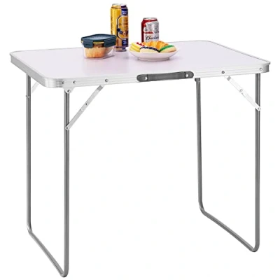 Bild av BAKAJI Vit Picknick Camping Soffbord, Aluminiumstruktur, Folding System med handtag för underlättad transport, Bord trädgård och utomhus luncher, Mått 60x80x68 cm