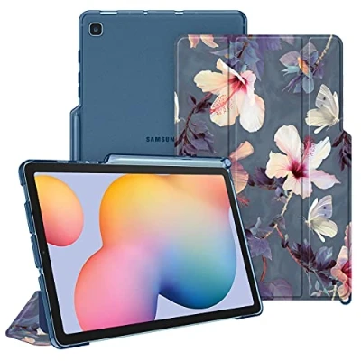 Bild av FINTIE Fodral för Samsung Galaxy Tab S6 Lite 10,4 tum 2022/2020 (SM P613/P619/P610/P615) [pennförvaring] matt transparent fodral, tunt och lätt vikbart hibiskusblomma