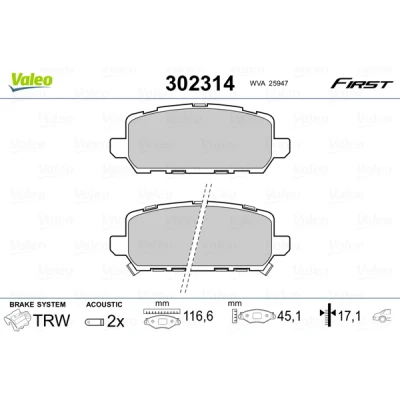 Bild av VALEO 302314 Jeu de plaquettes frein Essieu arrière contact signal d&#039;usure inclus avec tôle anti bruit HONDA: HR V II