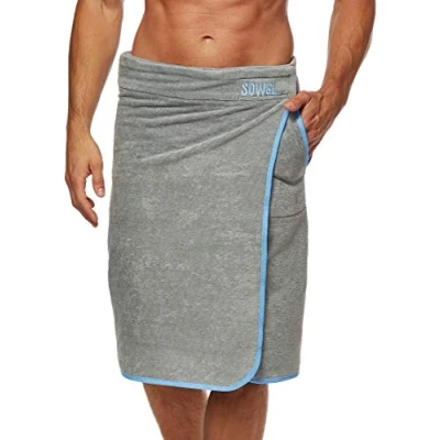 Bild av Sowel® Bastukilt herr, 100 % ekologisk bomull, bastuhandduk med kardborreband, bastuhandduk, bastubuddy, 60 x 140 cm, grå/blå