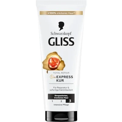 Bild av Gliss Kur 1 minuts Express Total Repair (200 ml), hårbehandling med keratin skyddar hårfibrerna och förskönar hårstrukturen effektivt efter minut