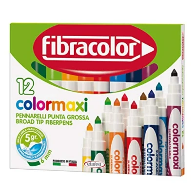 Bild av Fibracolor Colormaxi filtpennor med breda, koniska spetsar, supertvättbara, 12 stycken