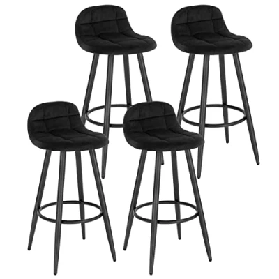 Bild av WOLTU barstol set om 4, med sammetsöverdrag, vadderad kökspall, ryggstöd och fotstöd, designpall, diskpall, sitthöjd 70 cm, svart BH364 sz 4