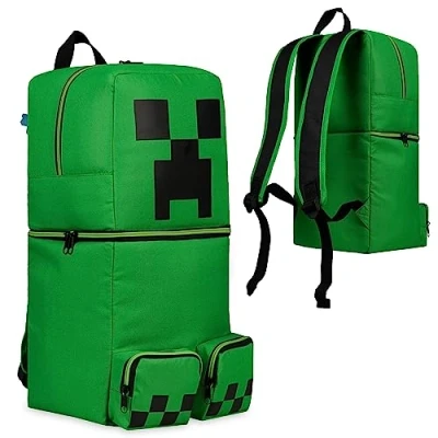 Bild av Minecraft Barnens ryggsäckar för pojkar Creeper Green Rucksack 50 x 21 cm dragkedja fickor Justerbara remmar barn ryggsäck resesportspelare gåvor pojkar, En storlek, Grön