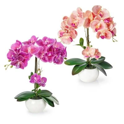Bild av PASCH® Set med 2 orkidéer konstgjorda i högglansiga keramiska krukor (40 cm) blommor kruka som riktiga
