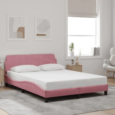 Bild av vidaXL sängram med huvudgavel rosa 120x200 cm sammet, dubbelsäng, säng, säng ram, dubbelsängar, sängar, ramar,