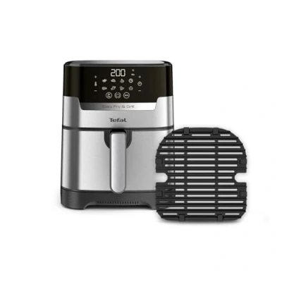 Bild av Tefal EY505D Easy Fry &amp; Grill varmluftsfritös 2 i 1 teknik (luftstekpanna och grill) Digital display 4,2 liter för 6 portioner 8 tillagningsprogram energibesparande utan olja rostfritt
