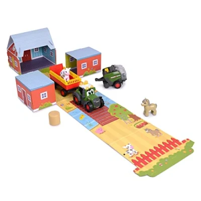 Bild av Dickie Toys ABC Fendt traktor med släpvagn, höbalspress och djur (diorama set), leksakstraktor (30 cm) ljus ljud för barn från 12 månader, 204118002ON1, flerfärgad