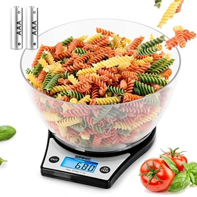 Bild av Duronic KS6000 BK köksvåg med 5 kg kapacitet noggrannhet till 1 g 2 liters skål ingår stor bakgrundsbelyst skärm TARE vikttilläggsfunktion Perfekt för bakning svart