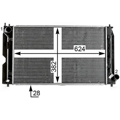 Bild av MAHLE ORIGINAL CR 2016 000P Kylare, motorkylning 624mm 382mm 28mm Kylflänsar lödda TOYOTA: Corolla IX Hatchback, Avensis II Station Wagon